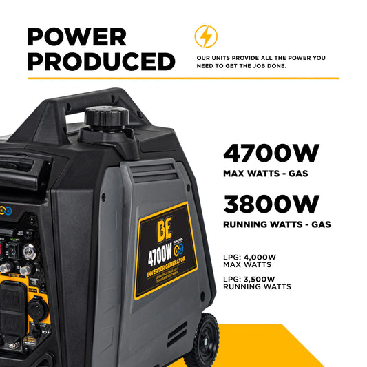 BE Power Equipment BE4700ID 4,700 Watt Dual-Fuel Digital Inverter Portable Generator