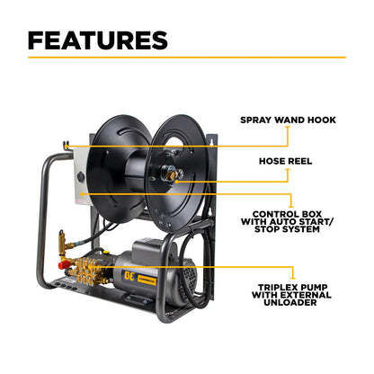 BE Pressure X-1520FW1GENH 1,500 PSI 2.0 GPM 2.0 HP Wall Mount Electric Hot Water Pressure Washer with a Baldor Motor and General Triplex Pump