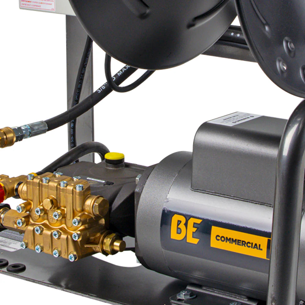 BE Pressure X-1520FW1GENH 1,500 PSI 2.0 GPM 2.0 HP Wall Mount Electric Hot Water Pressure Washer with a Baldor Motor and General Triplex Pump