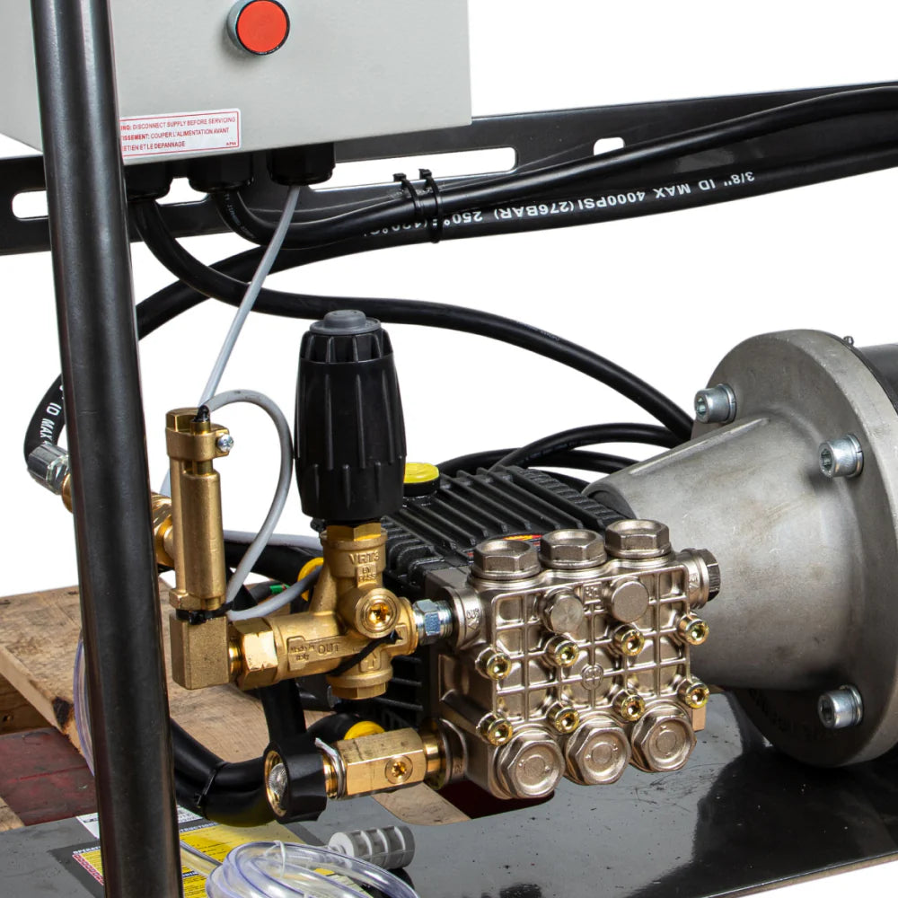 BE Pressure X-2050FW1GENHT 2,000 PSI 4.0 GPM 5.0 HP Wall Mount Electric Hot Water Pressure Washer with a Baldor Motor and General Triplex Pump