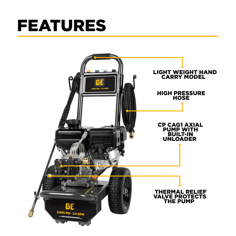 BE Pressure B3475PX 3,400 PSI 2.5 GPM Cold Water Gas Pressure Washer