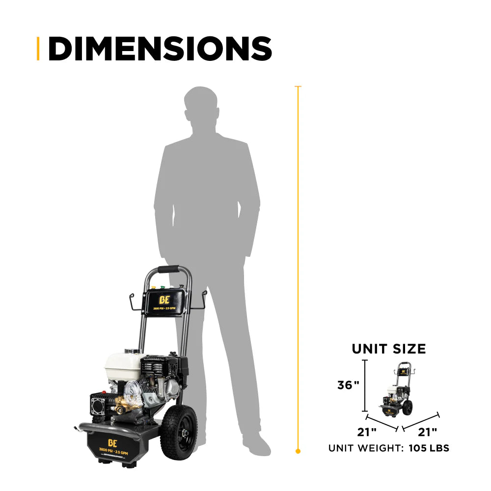 BE Pressure B3865HA 3,800 PSI 2.5 GPM Cold Water Gas Pressure Washer