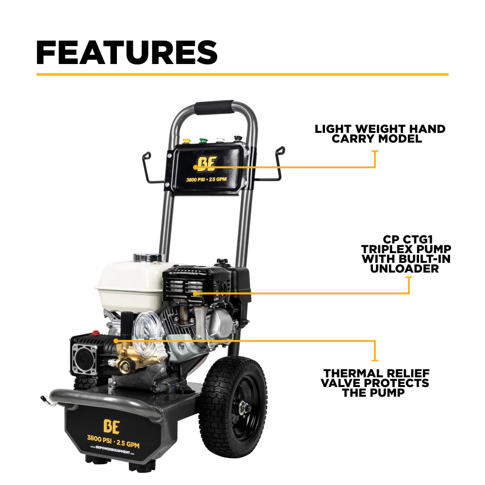 BE Pressure B3865HA 3,800 PSI 2.5 GPM Cold Water Gas Pressure Washer