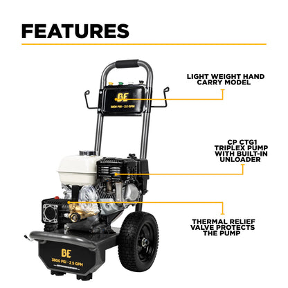 BE Pressure B3865HA 3,800 PSI 2.5 GPM Cold Water Gas Pressure Washer