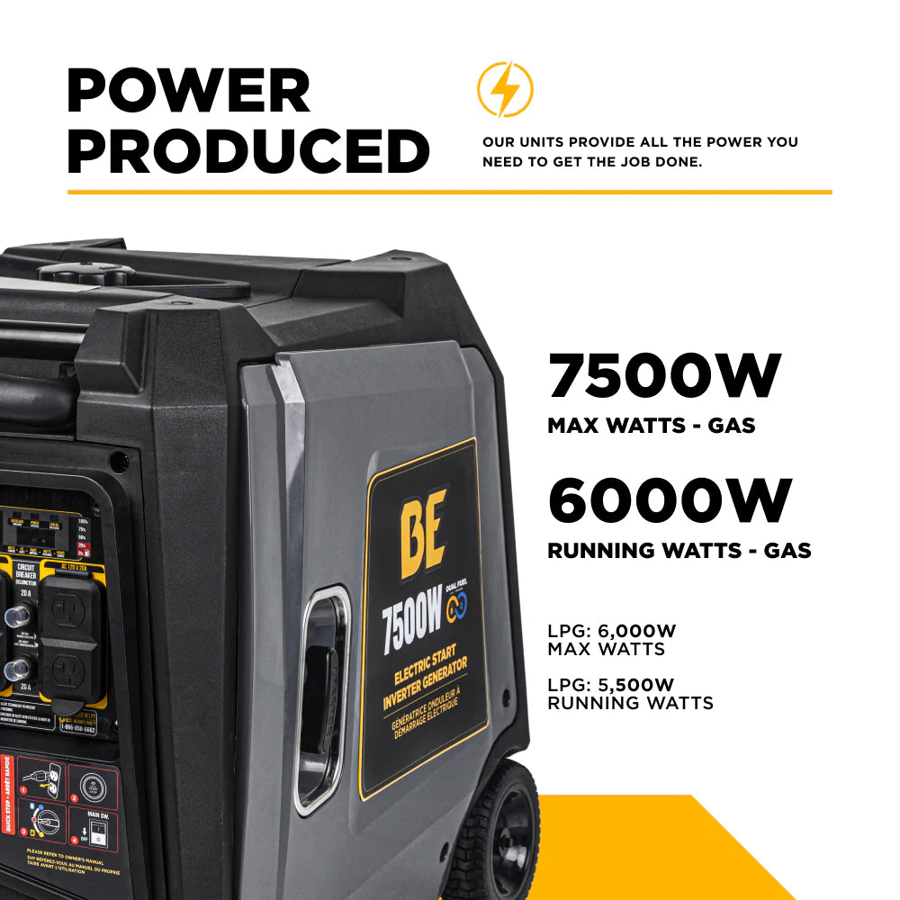 BE Power Equipment BE7500ID 7,500 Watt Dual-Fuel Digital Inverter Portable Generator