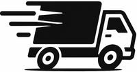 Icon of truck driving fast, with a white background