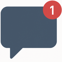 Large icon of a chat box with "1" notification in the top right. Make the background white